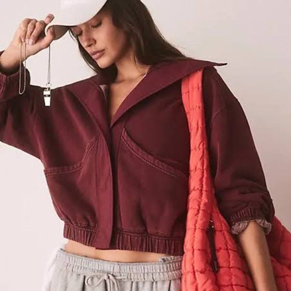 Free Poeple Podium Wrap Oxblood Wine Slouchy Cropped Jacket Size S Nwt